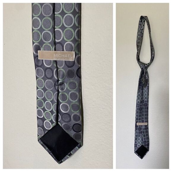 Michael Kors Tie Circle Print Silver Gray Green Metallic - Picture 5 of 5